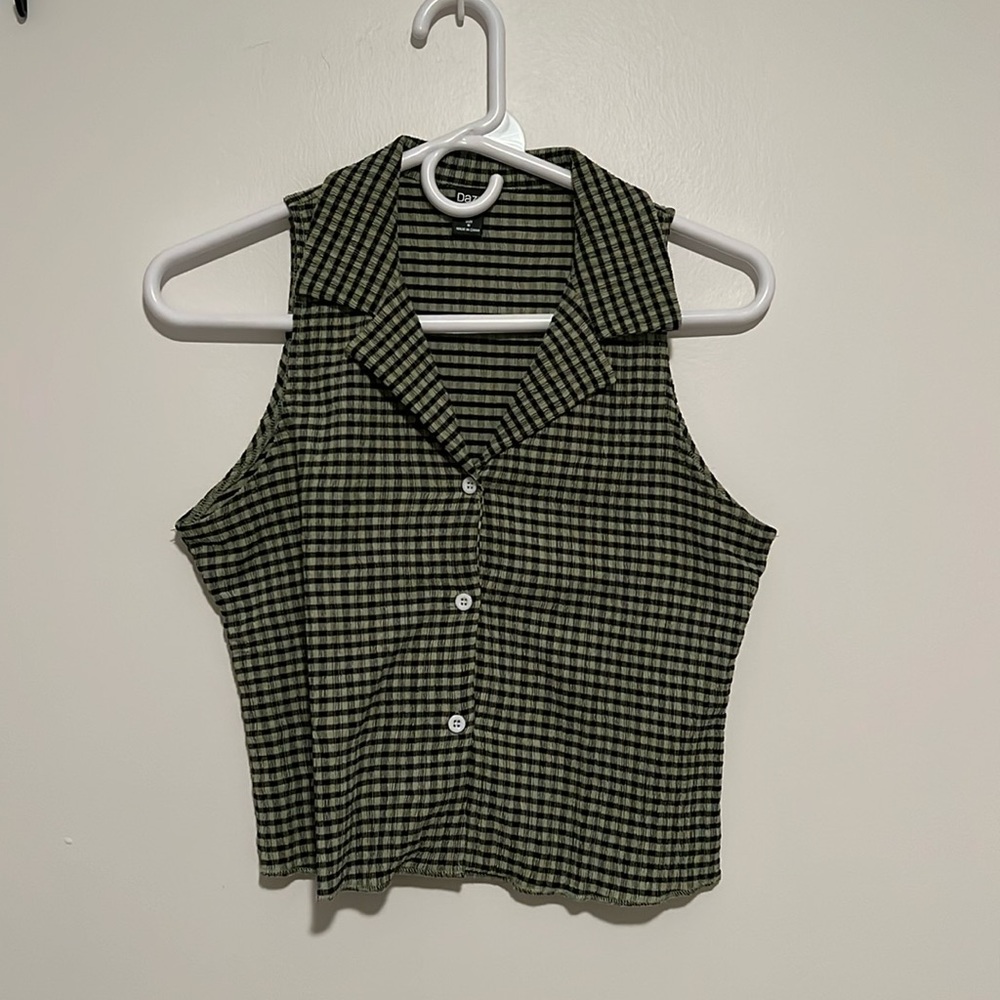 Mesh Light Olive Green Button Up Tank Top